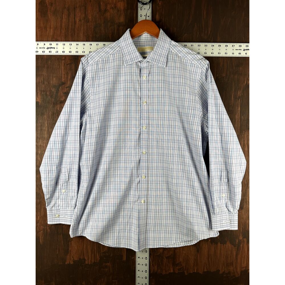 Michael Kors Slim Fit Dress Shirt Plaid Blue Purple Mens Large 16.5 32/33 EUC